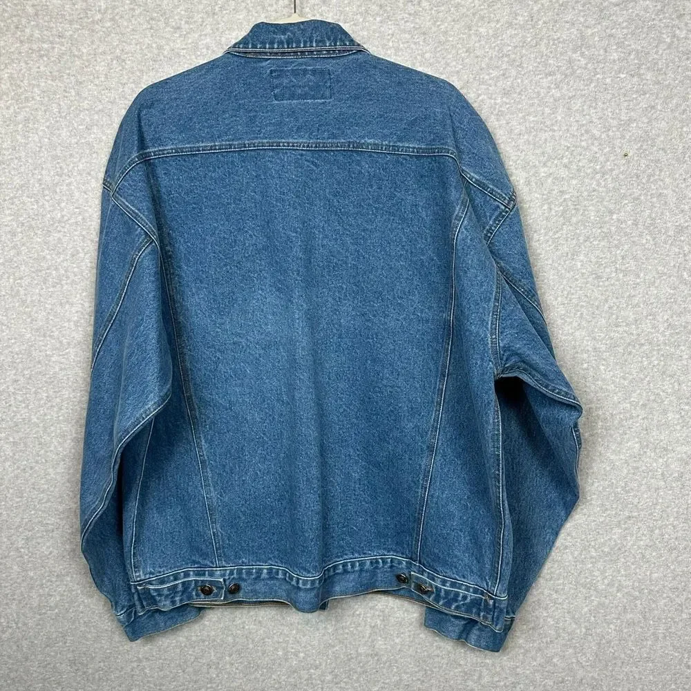 VTG Halo Casuals Denim Trucker Jacket XL Blue Embroidered Eagle‎ First American
